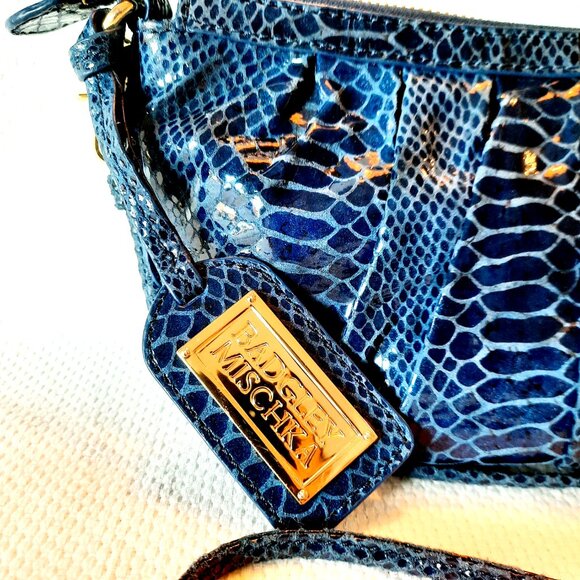 Amazing Condition Badgley Mischka Blue Snakeskin Crossbody Bag - Picture 2 of 11